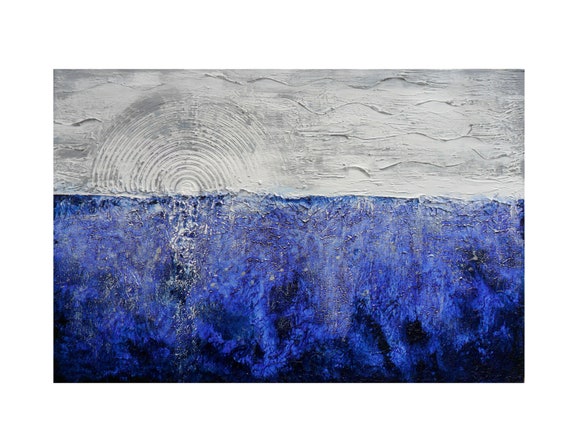 A Minimalist, 24 x 36- Blue painting, Wall art, Original abstract painting, palette knife, textured- Skye Taylor