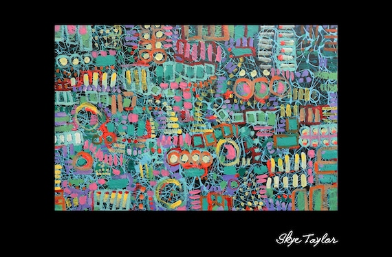 A Office Abstract  24 x 36 Acrylic Mosaic Painting-Abstract- Rainbow and Turquoise Blue Art -Wall art-Wall decor- Skye Taylor