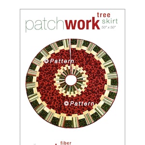 May include: A digital pattern for a patchwork tree skirt, 50 inches by 50 inches. The skirt features a red, green, and gold color scheme with a leopard print design. The pattern is available for download and includes instructions for creating the skirt.