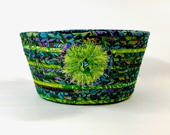 Green Key Basket Coiled Bowl Wallet Holder Country Catchall Bowl Jewelry Catcher Handmade Ring Dish Tray Woven Fiber Bowl