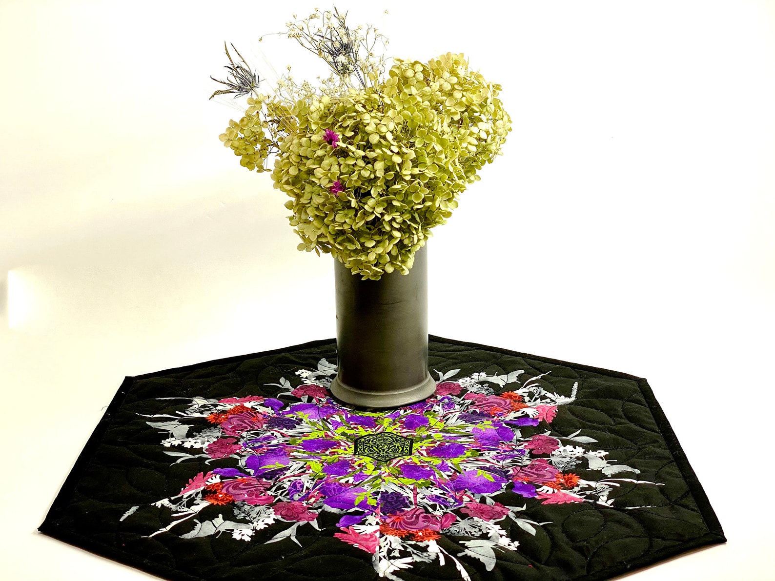 Spring Table Topper Quilted Spring Table Topper, Floral Decor, Butterfly Dragonfly Design ...