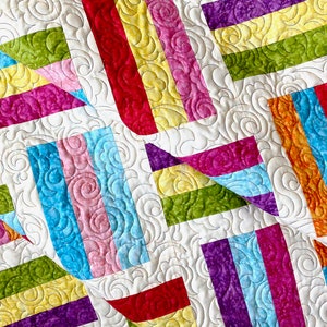 Modern Rail Fence Quilt, Jelly Bean Colors, Patchwork Lap Size, Quilted Throw, Blue Green Purple, 52 X 70 Inches, Sally Manke Fiber Art image 8