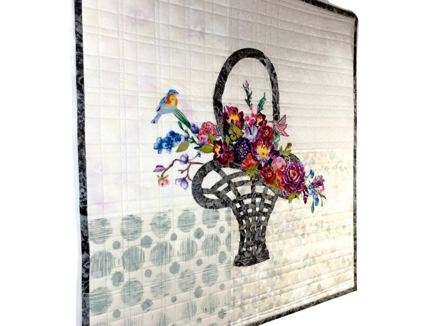 Flower Basket Art Quilt - Floral - Quilted Wall Hanging - Fiber Art ...