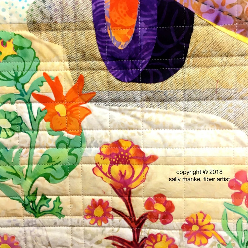 Flower Child Hippie Van, Art Quilt Pattern, Original Design Wall Art, 60s Lovers Gift, Applique, Full Sized Pattern, Sally Manke, 36 X 44 image 5