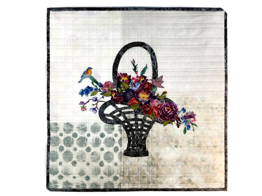 Flower Basket Art Quilt - Floral - Quilted Wall Hanging - Fiber Art ...