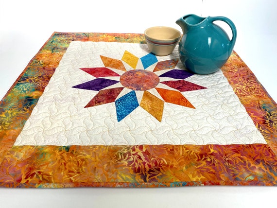 Batik Table Topper Sunburst Rainbow Design Geometric Art - Etsy