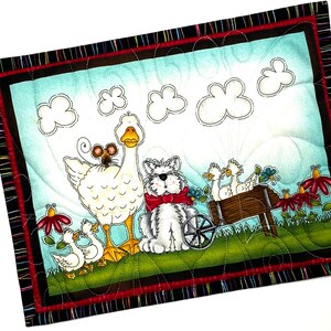 Quilted Mug Rugs, Set of 2 Mini Quilt Placemats for Critter Lovers, Farm Animal Cute Fiber Art, Puppy Mouse Pad, image 3