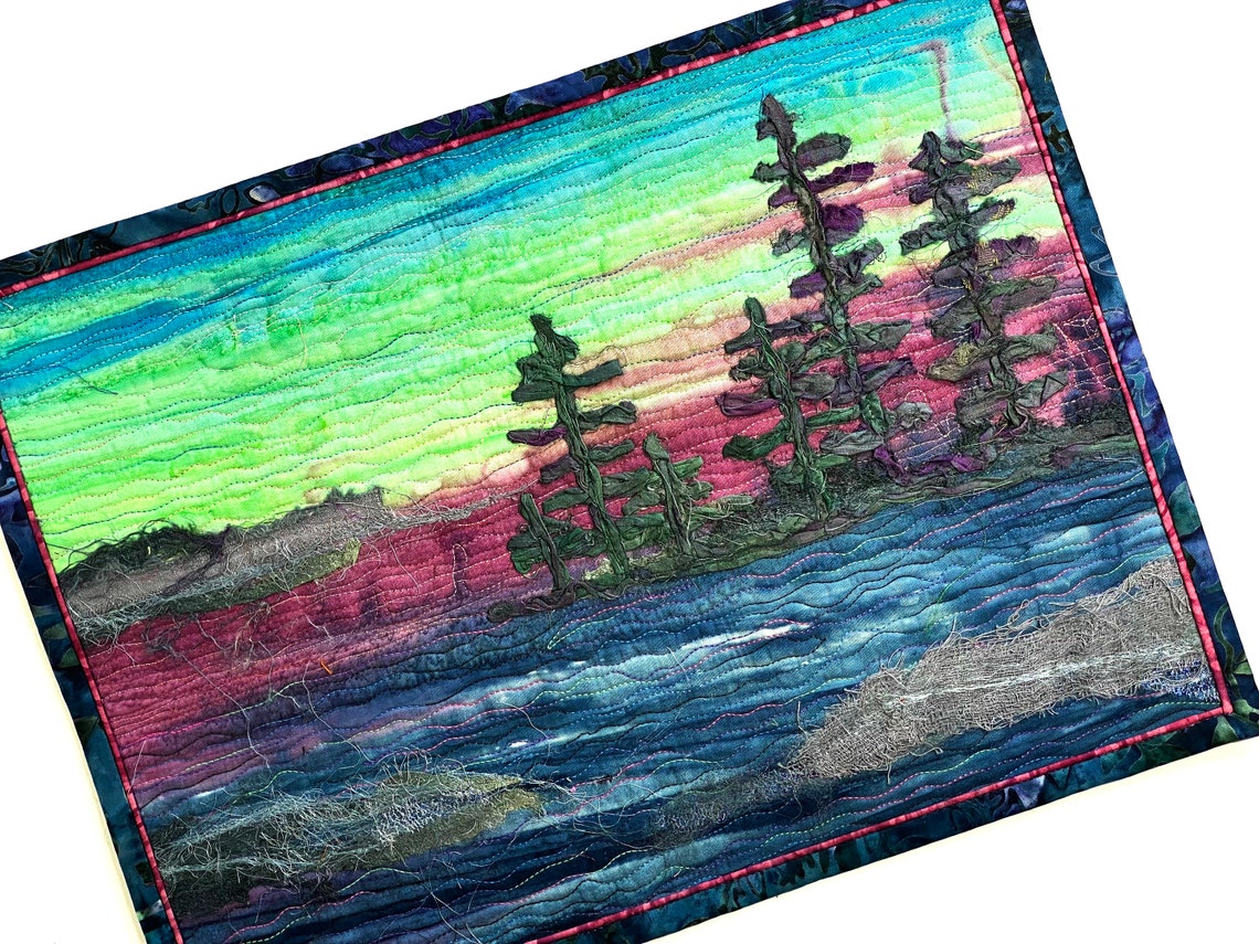 Felted and Couched Pine Tree Art Landscape Quilt Wall Hanging, Ever ...