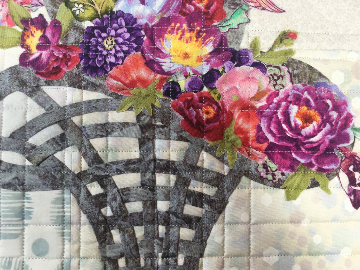 Flower Basket Art Quilt - Floral - Quilted Wall Hanging - Fiber Art ...