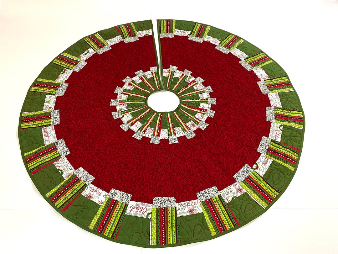 Quilted Christmas Tree Skirt, Traditional Handmade Patchwork, 50 Inch