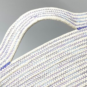 Super Sized Coiled Rope Basket Clutter Catcher, Blue and White Clothesline Storage Bucket, Unique Storage Solution image 8