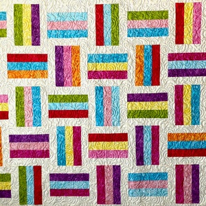 Modern Rail Fence Quilt, Jelly Bean Colors, Patchwork Lap Size, Quilted Throw, Blue Green Purple, 52 X 70 Inches, Sally Manke Fiber Art image 6