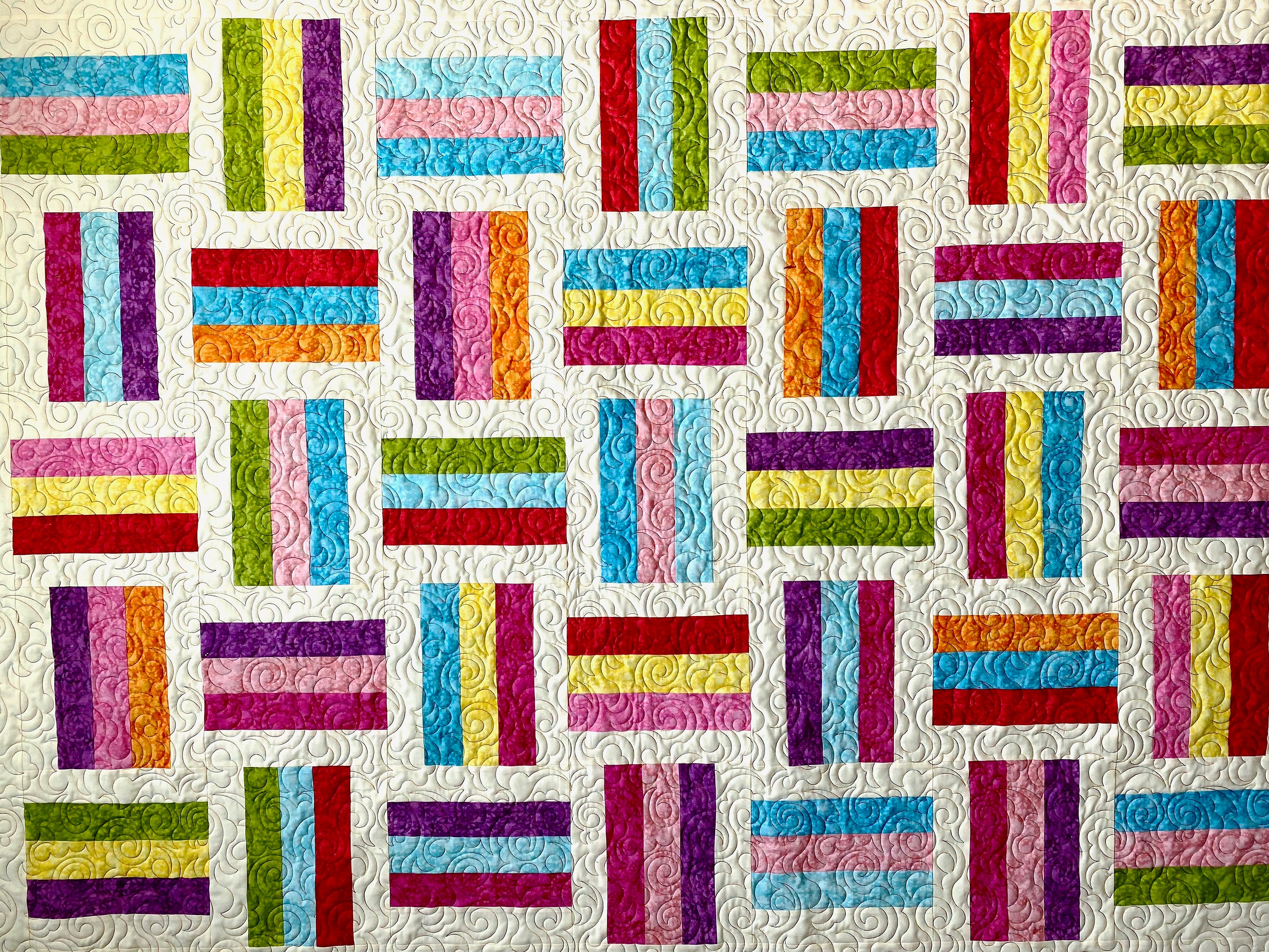 Modern Rail Fence Quilt, Jelly Bean Colors, Patchwork Lap Size, Quilted ...