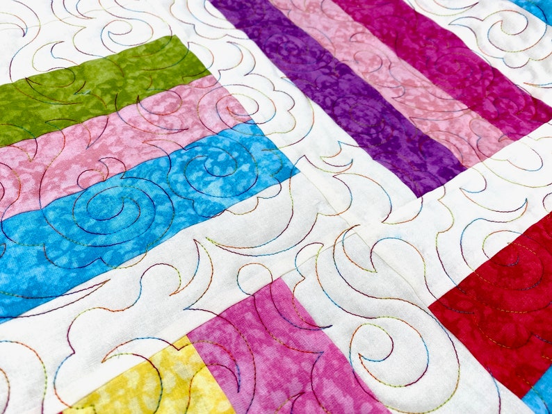 Modern Rail Fence Quilt, Jelly Bean Colors, Patchwork Lap Size, Quilted ...