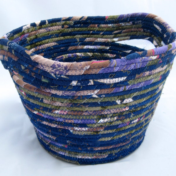 Coiled Rope Basket  Planter Blue Purple Green