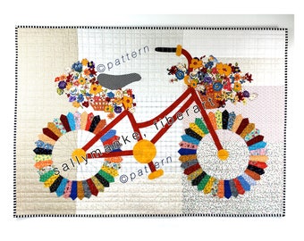 Whimsical Bicycle Art Quilt PATTERN, 46” X 35”, Immediate Shipping, Original Design, Wall Art, Cycle, Modern, Bike Lovers, Fat Tire Bike