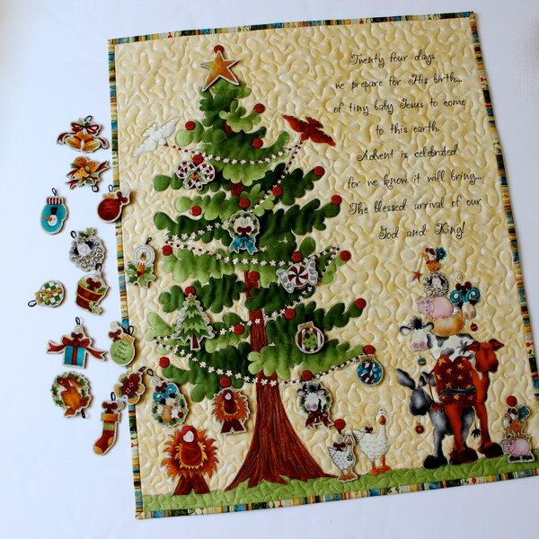 Advent Calendar Quilted Religious Nativity Wall Hanging Christmas Tree