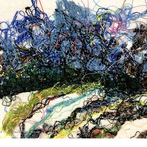 Winter Field Art Quilt, Fiber Art Wall Hanging, Blue Wall Decor, Sally Manke, Fiber Artist, vanGogh Style, Impressionistic Art, Original Art image 3