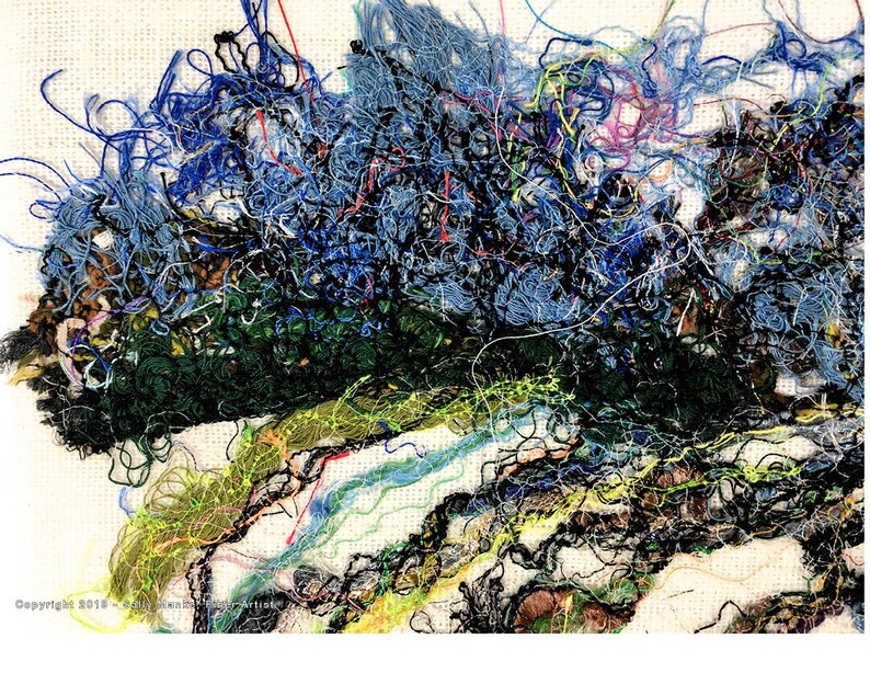 Winter Field Art Quilt, Fiber Art Wall Hanging, Blue Wall Decor, Sally Manke, Fiber Artist, vanGogh Style, Impressionistic Art, Original Art image 3