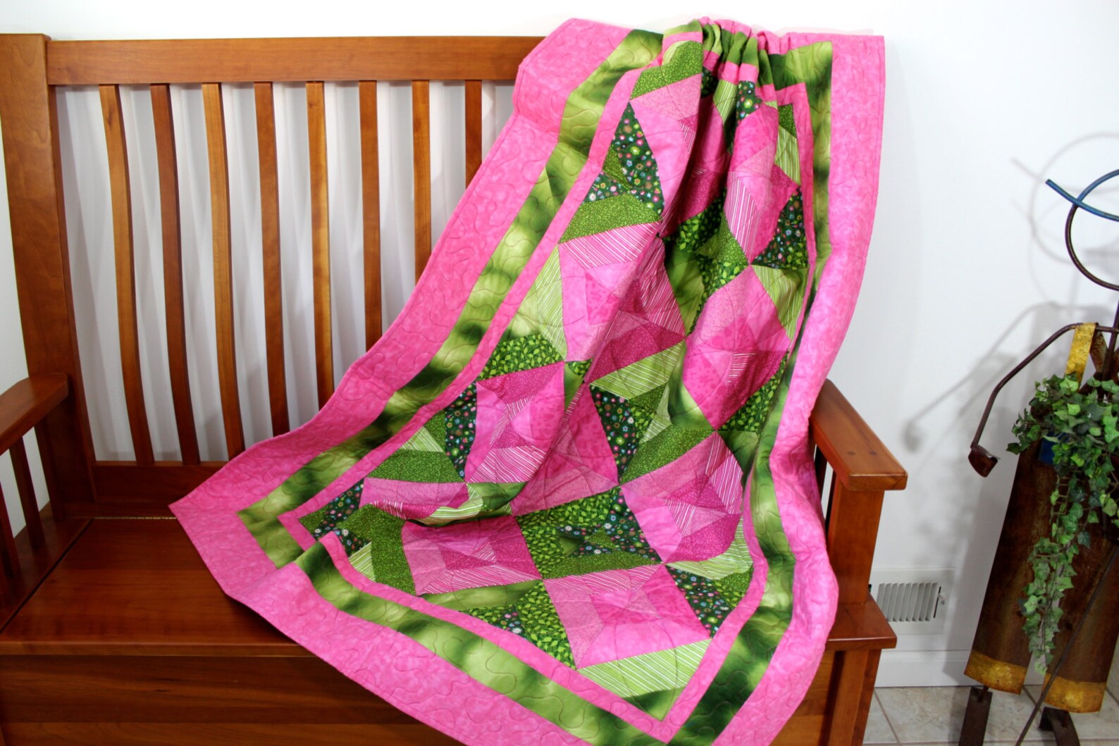 Lap Quilt Modern Pink & Green Wall Hanging Blanket Throw Etsy