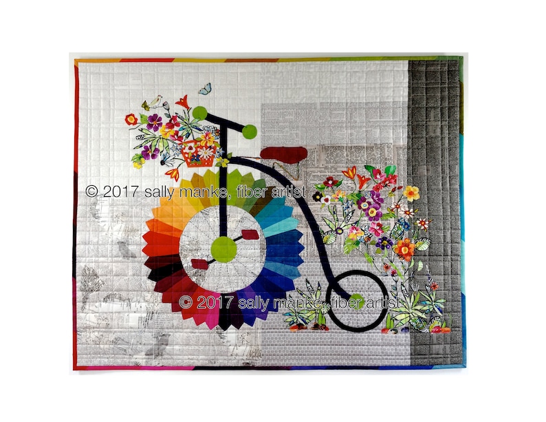 Penny Farthing Bicycle Art Quilt Pattern, 37 X 30 High Wheel, Original Wall Art, Cycle Art, Bike Lovers, Bike Patterns, Sally Manke image 3