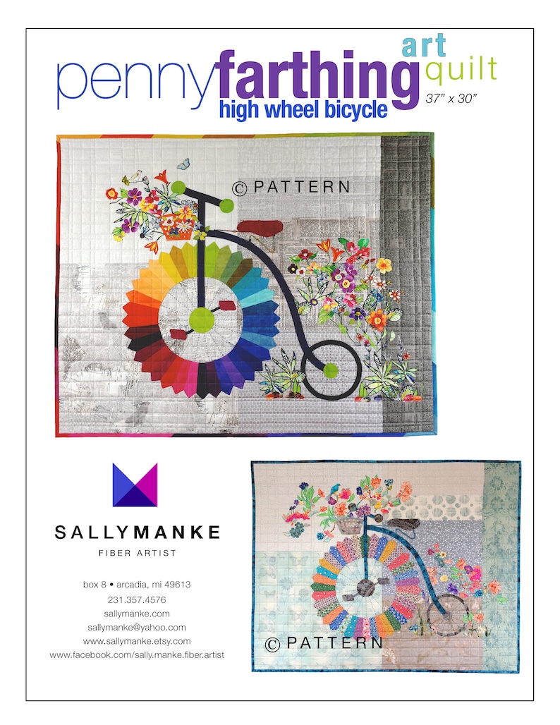 Penny Farthing Bicycle Art Quilt Pattern, 37 X 30 High Wheel, Original Wall Art, Cycle Art, Bike Lovers, Bike Patterns, Sally Manke image 8
