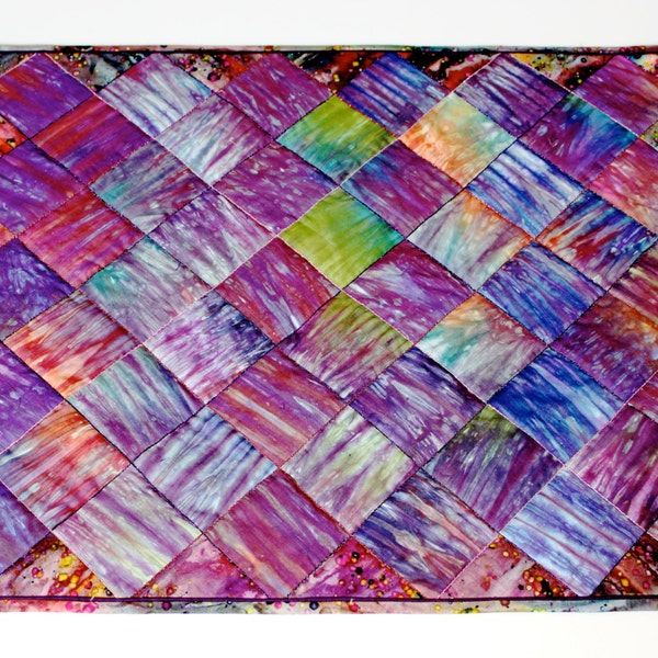 Quilted Wall Hanging - Fiber Art Quilt - Hand Dyed Embellished Decor - Table Runner Topper - Fabric Art - Quilts for Sale - Tableware