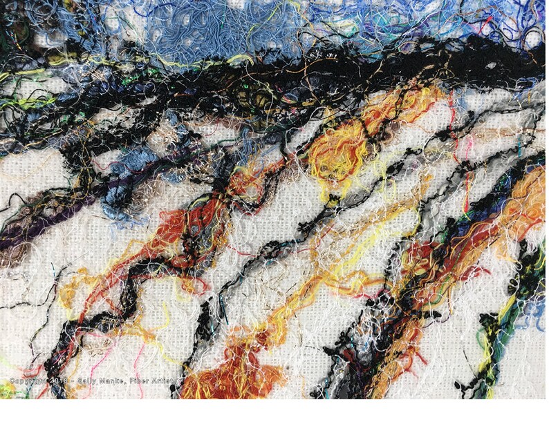 Winter Field Art Quilt, Fiber Art Wall Hanging, Blue Wall Decor, Sally Manke, Fiber Artist, vanGogh Style, Impressionistic Art, Original Art image 7
