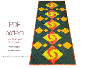 Snail's Trails Pattern PDF, DIY Instant Download, Original Design, Table Runner Quilt Pattern, Modern Traditional, 22 x 56 Inch