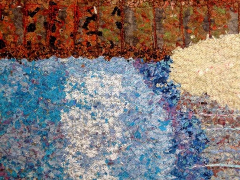 Art Quilt Point Betsie Lighthouse Frankfort Michigan Confetti Quilt Wall Hanging 31 high x 22 wide Beach Fiber Art Sally Manke, Fiber Art image 4