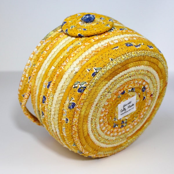 Sunshine Coiled Rope Basket - Blue and Yellow Clothesline Bowl - Remote Control Organizer