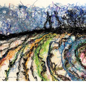 Winter Field Art Quilt, Fiber Art Wall Hanging, Blue Wall Decor, Sally Manke, Fiber Artist, vanGogh Style, Impressionistic Art, Original Art image 8