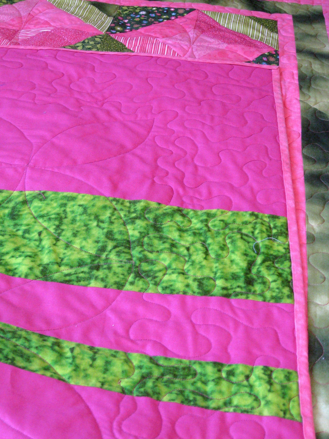 Lap Quilt Modern Pink & Green Wall Hanging Blanket Throw Etsy
