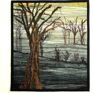 Mystical Dark Forrest Couched Art Quilt Wall Hanging, Black Brown ...