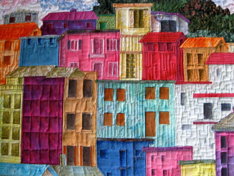 Art Quilt Manarola Italy Confetti Applique Wall Hanging Etsy