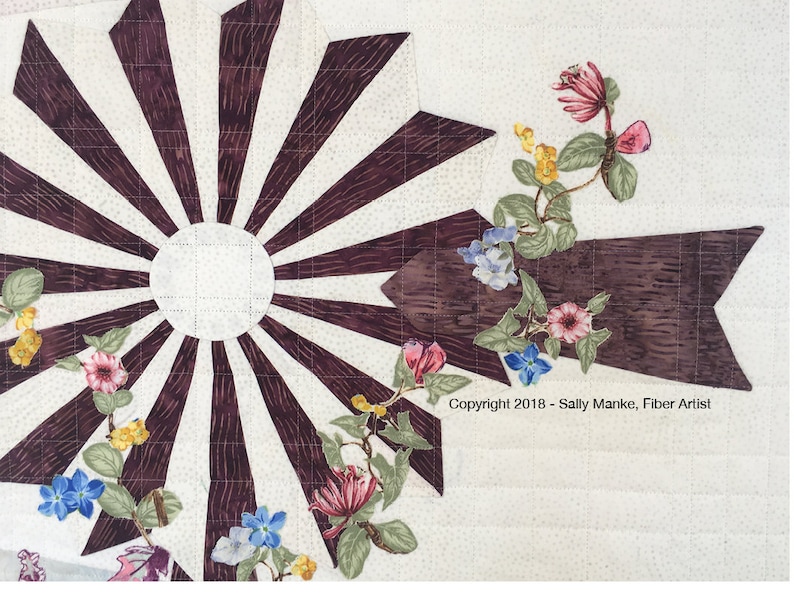Blooming Windmill Art Quilt Pattern, Original Design Wall Art, Farm Lovers Gift, Quilters Gift, Full Sized Pattern, Sally Manke, 36 X 48 image 7