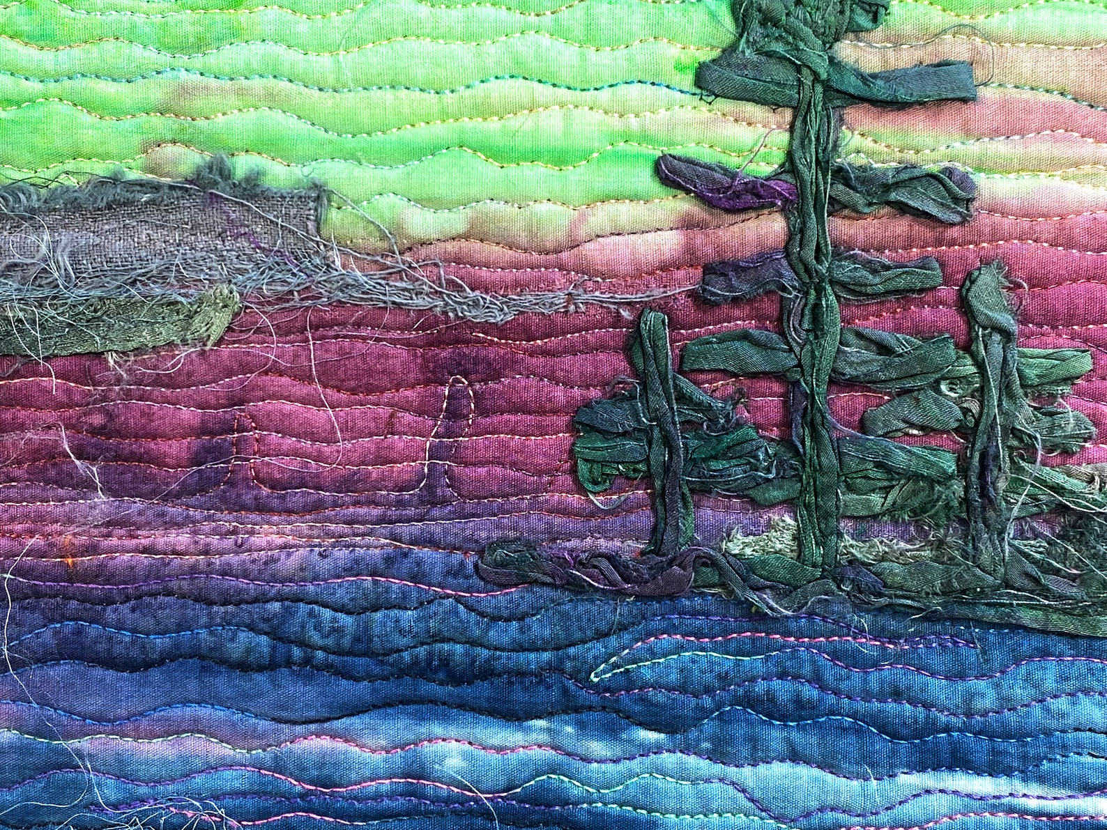 Felted and Couched Pine Tree Art Landscape Quilt Wall Hanging, Ever ...