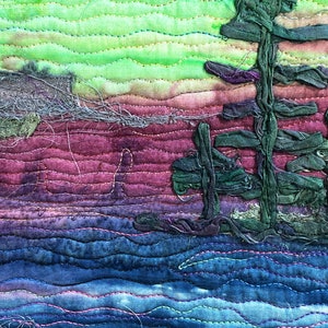 Felted and Couched Pine Tree Art Landscape Quilt Wall Hanging, Ever ...