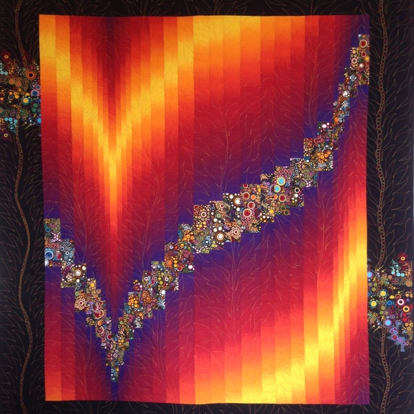 Art Quilt Flaming Bargello Wall Hanging Orange