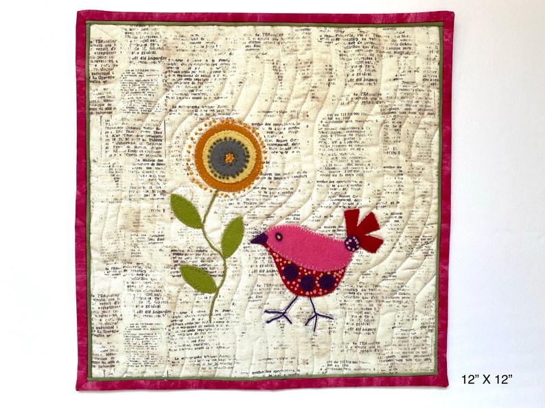 Little Bird Art Quilt With Hand Stitched Wool Appliqué and Etsy