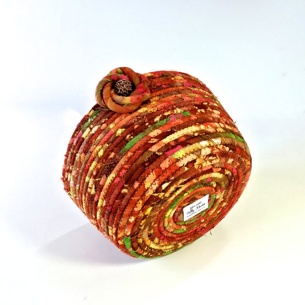 Clothesline Rope Basket  Hand Coiled Fabric Bowl  Orange Green Yellow Decor Sally Manke FIber Art  Large Vibrant Colors Autumn Decor