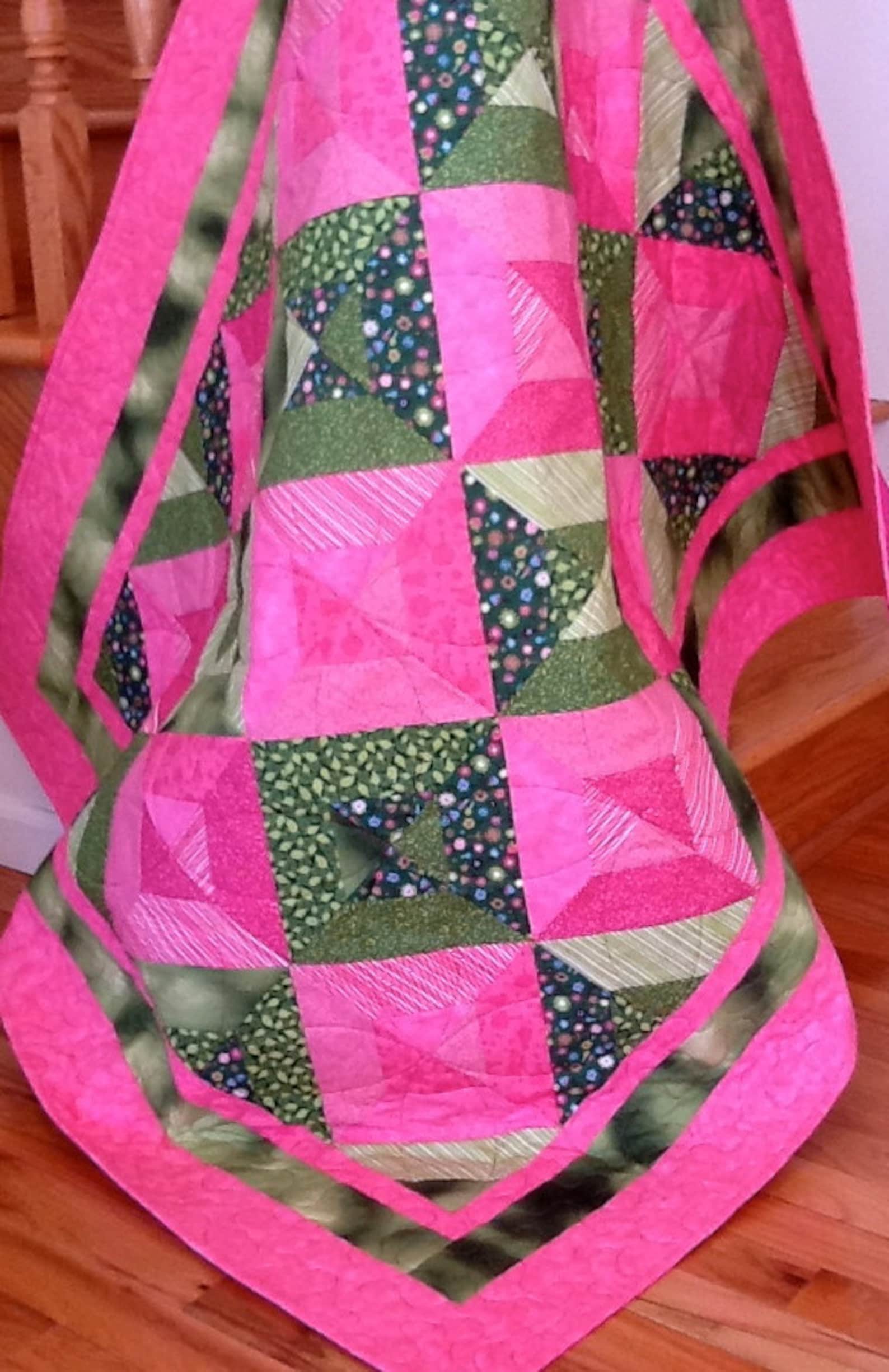 Lap Quilt Modern Pink & Green Wall Hanging Blanket Throw Etsy
