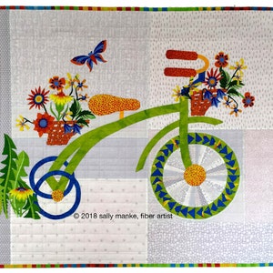 Whimsical Trike Art Quilt Pattern, 36” X 28” Tricycle, Original Wall Art, Kids Cycle Art, Bike Lovers, Bike Patterns, Sally Manke, Fiber Art