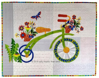 Whimsical Trike Art Quilt Pattern, 36” X 28” Tricycle, Original Wall Art, Kids Cycle Art, Bike Lovers, Bike Patterns, Sally Manke, Fiber Art