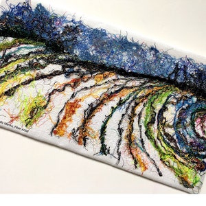 Winter Field Art Quilt, Fiber Art Wall Hanging, Blue Wall Decor, Sally Manke, Fiber Artist, vanGogh Style, Impressionistic Art, Original Art image 2
