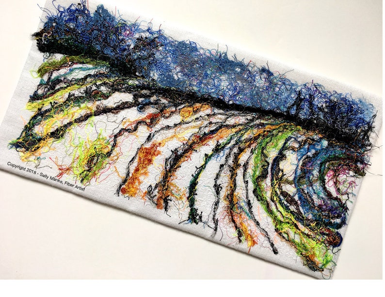 Winter Field Art Quilt, Fiber Art Wall Hanging, Blue Wall Decor, Sally Manke, Fiber Artist, vanGogh Style, Impressionistic Art, Original Art image 2