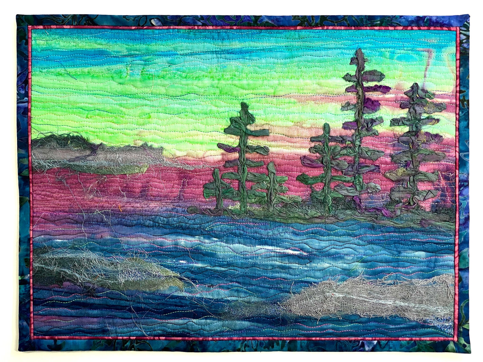 Felted and Couched Pine Tree Art Landscape Quilt Wall Hanging, Ever ...