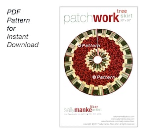 Patchwork boomrok patroon PDF, DIY Instant Download, origineel ontwerp kerstquiltpatroon, modern traditioneel, 50 inch vakantiequilt