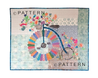 Penny Farthing Bicycle Art Quilt Pattern, 37” X 30” High Wheel, Original Wall Art, Cycle Art, Bike Lovers, Bike Patterns, Sally Manke