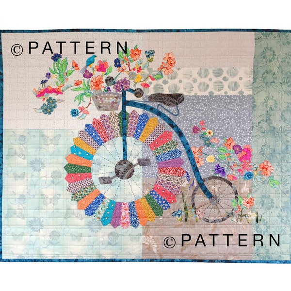 Penny Farthing Bicycle Art Quilt Pattern, 37 « X 30 » High Wheel, Original Wall Art, Cycle Art, Bike Lovers, Bike Patterns, Sally Manke